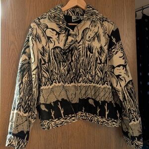 1980s Horse And Desert Tapestry Jacket in Ivory & Black